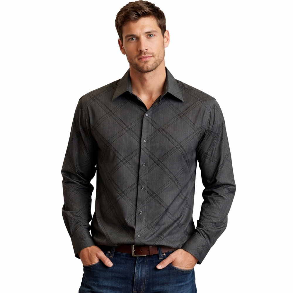 Eighty Eight Large Black Blue Button Down Business Shirt Dress